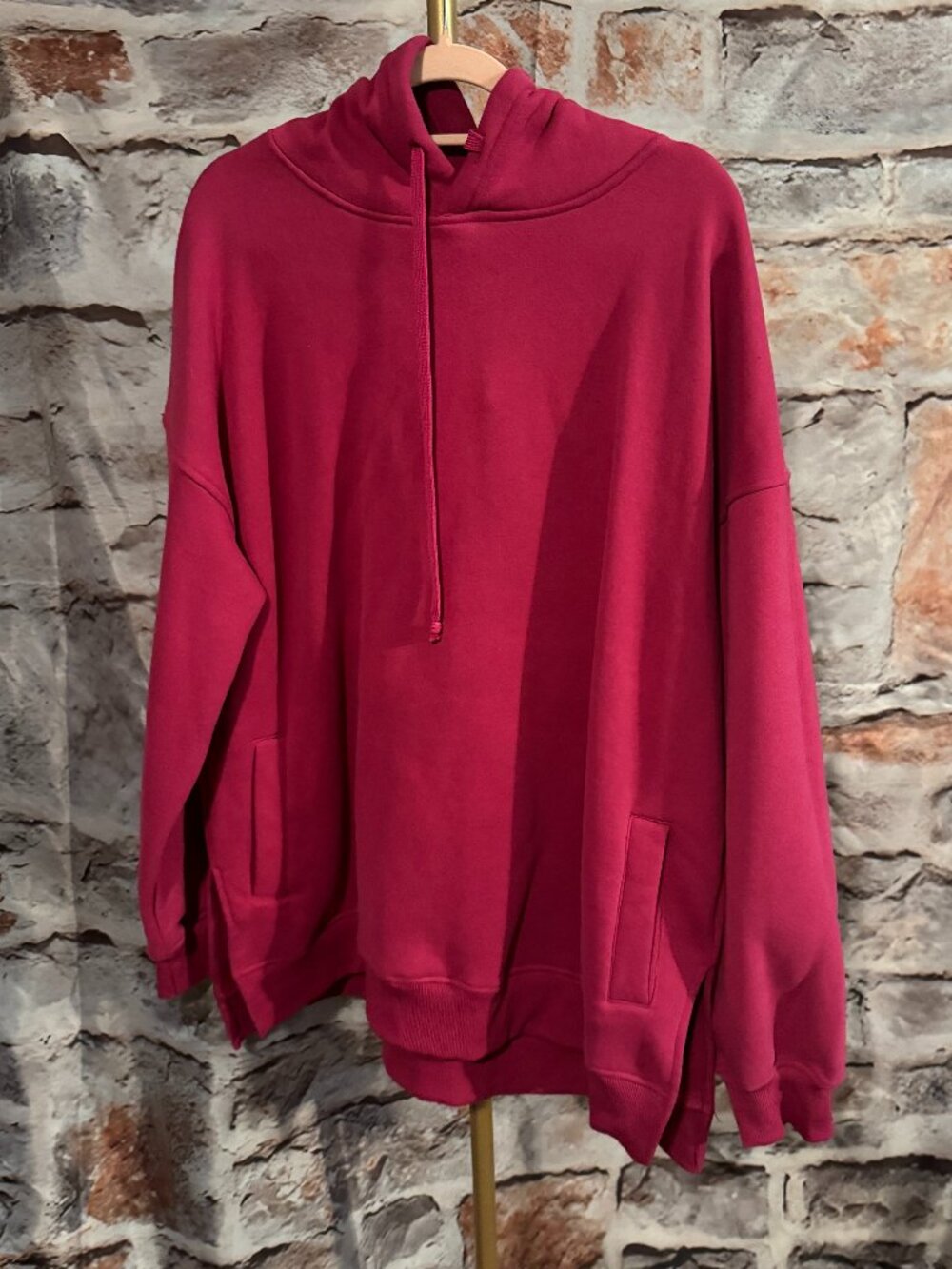 Salty Wave - Oversized Fuchsia Hoodie with Front Pockets - Magenta - 2XL